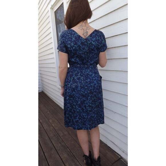 60s Blue Print Cocktail Dress with Jacket M S Vintage 1960s - Picture 8 of 9